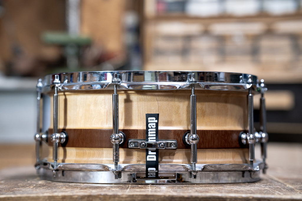 Stave Maple Snare - 14 x 6.25 - Natural Craved Shell / Mahogany Inlay