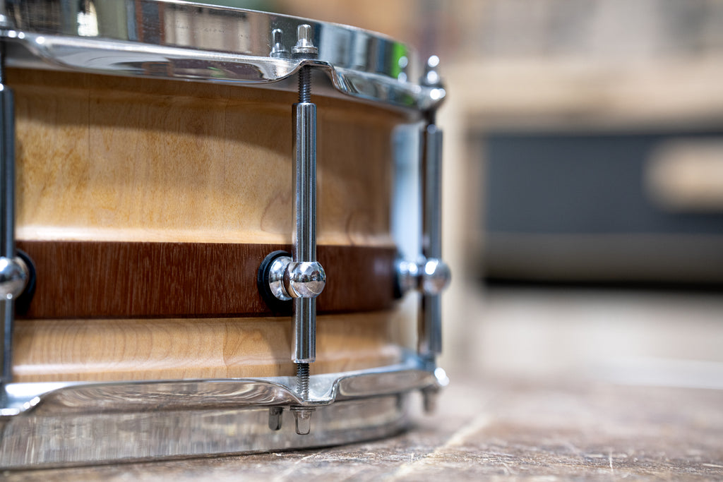 Stave Maple Snare - 14 x 6.25 - Natural Craved Shell / Mahogany Inlay